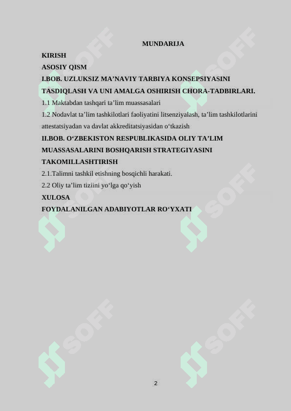 O‘ZBEKISTON RESPUBLIKASIDA TA’LIM FAOLIYATINI TASHKIL ETISH VA UNING NAZORATINI AMALGA OSHIRISH 2