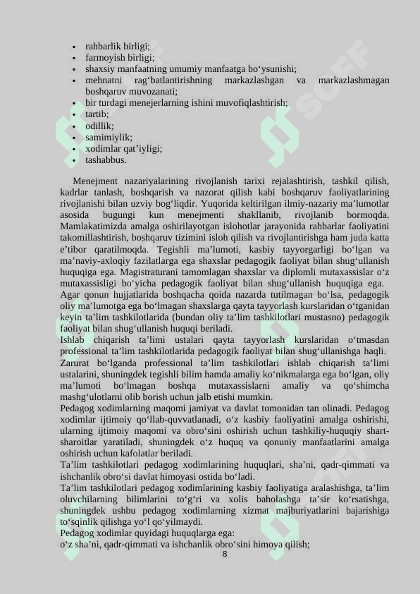 O‘ZBEKISTON RESPUBLIKASIDA TA’LIM FAOLIYATINI TASHKIL ETISH VA UNING NAZORATINI AMALGA OSHIRISH 8