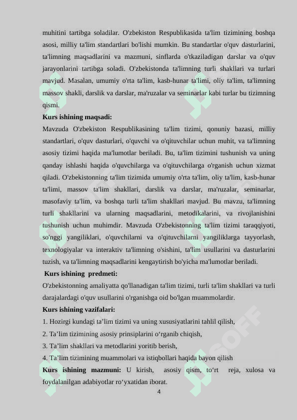 O’ZBEKISTON RESPUBLIKASIDA TA’LIM TIZIMI, TURLARI VA SHAKLLARI 4