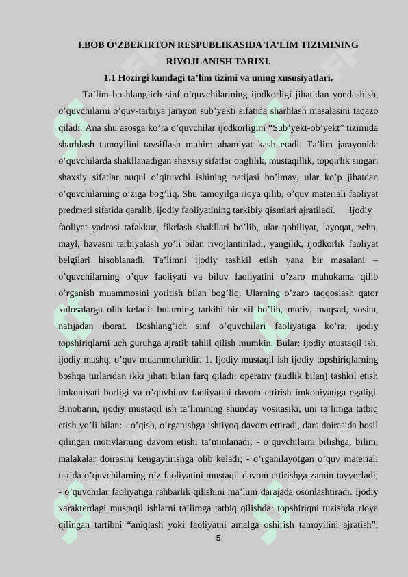 O’ZBEKISTON RESPUBLIKASIDA TA’LIM TIZIMI, TURLARI VA SHAKLLARI 5