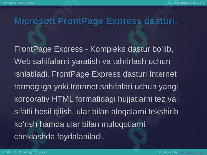 Web sahifalar yaratish Microsoft FrontPage Express 3