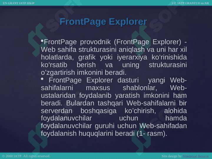Web sahifalar yaratish Microsoft FrontPage Express 7