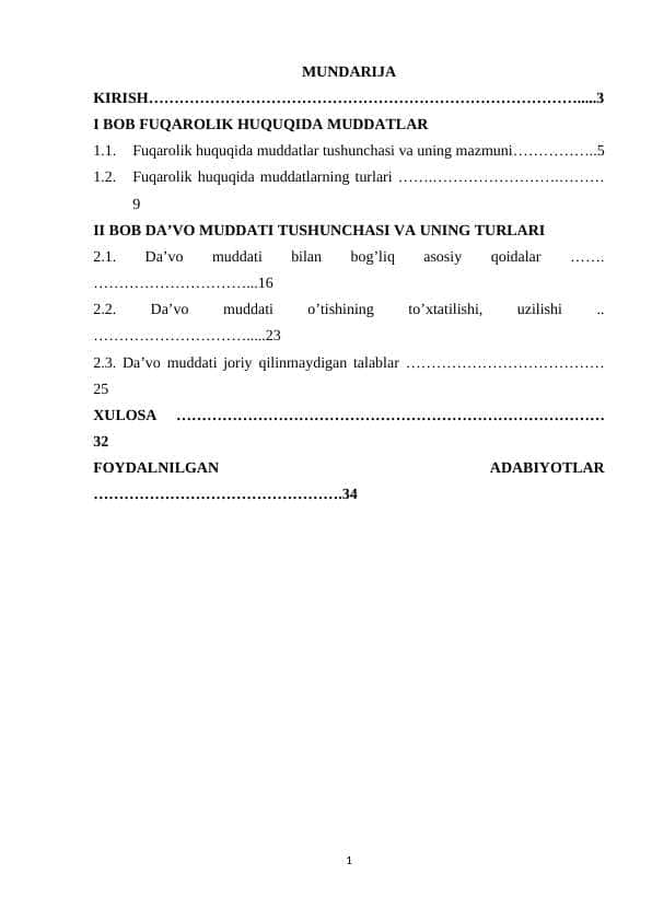 FUQAROLIK HUQUQIDA MUDDATLAR va Davo muddatlari