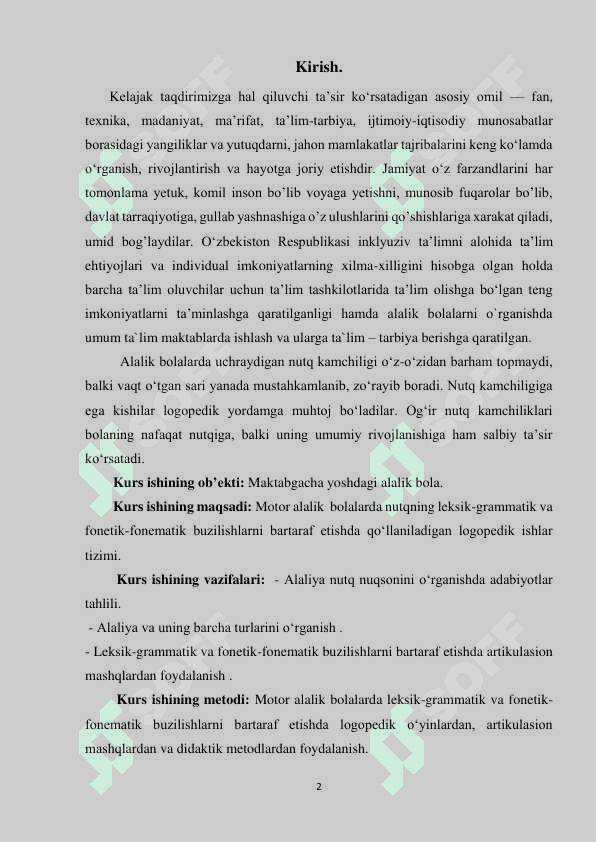 Motor alaliyada nutqiy va nutqiy bo’lmagan motorikani  buzulish belgilari. 2