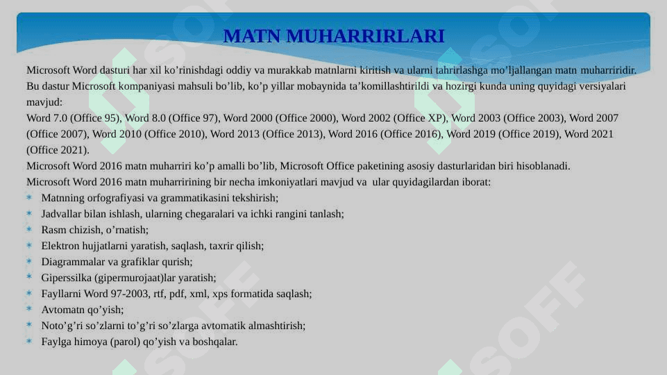 MATNLI AXBOROTLARNI QAYTA ISHLASH TEXNOLOGIYASI 3