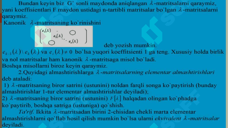 Kanonik  λ matritsalar O`xshashlik va ekvivalеntlik 3