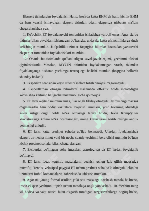 Ekspertli tizimlar. Matematik paketlar 5