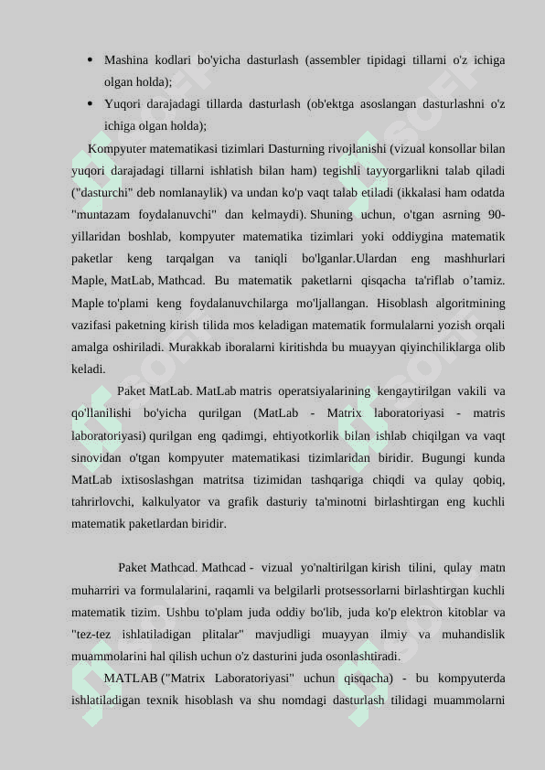 Ekspertli tizimlar. Matematik paketlar 8