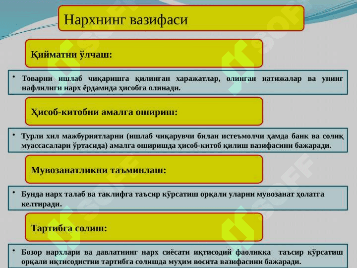 ИҚТИСОДИЁТДА НАРХ  ВА УНИНГ ШАКЛЛАНИШИ 4