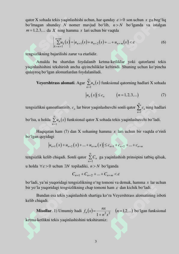 Funksiоnal ketma-ketlik va qatоr tekis yaqinlashish alomatlari 3