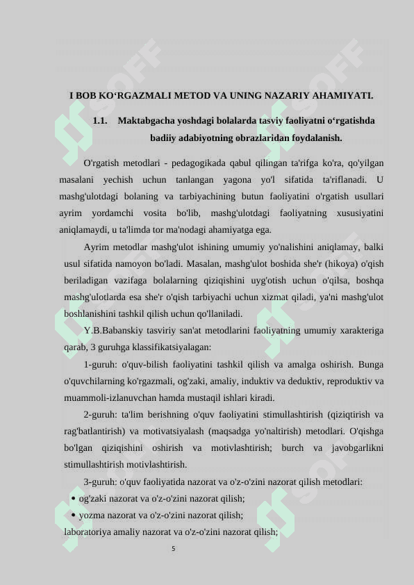 TASVIRIY FAOLIYATGA O'RGATISHNING TURLARI, METOD VA USULLARI 5