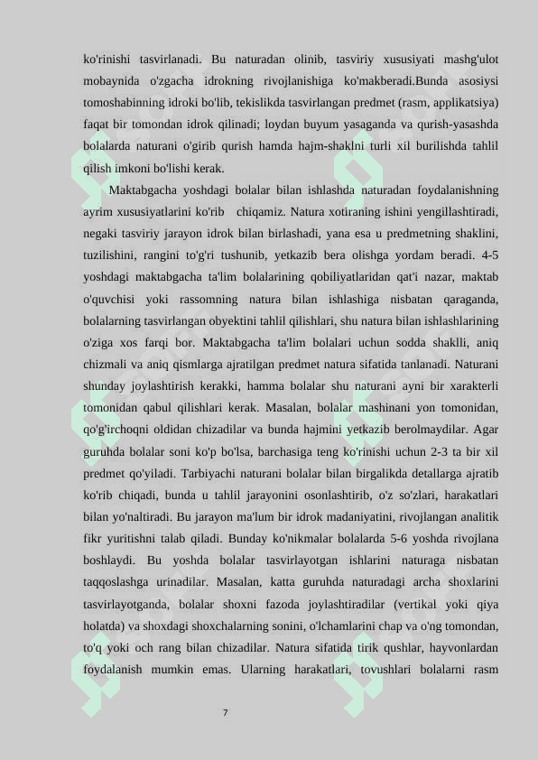 TASVIRIY FAOLIYATGA O'RGATISHNING TURLARI, METOD VA USULLARI 7
