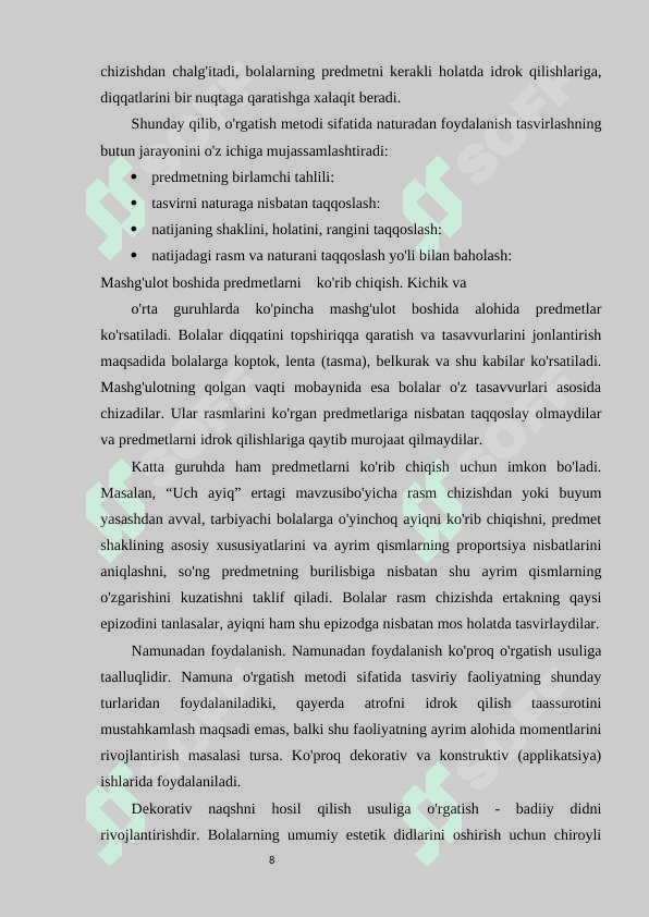 TASVIRIY FAOLIYATGA O'RGATISHNING TURLARI, METOD VA USULLARI 8