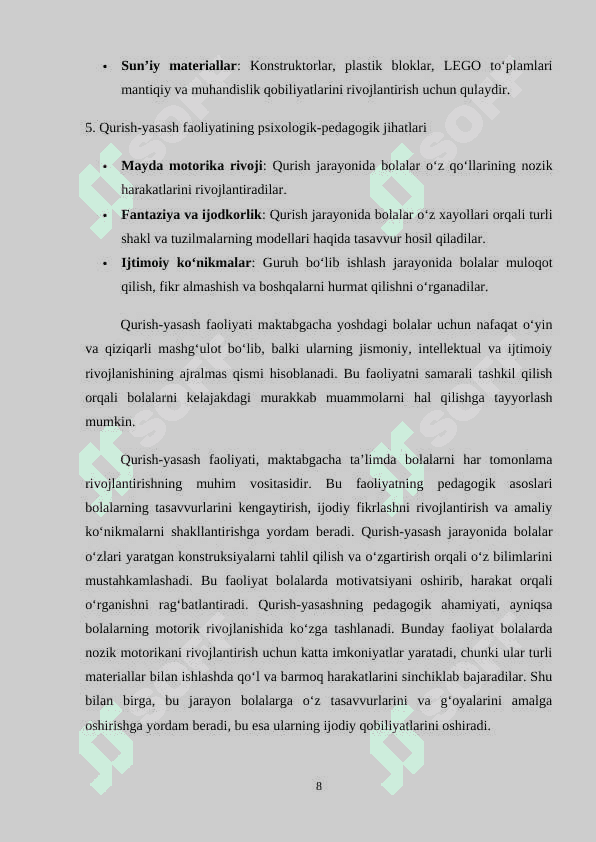 MAKTABGACHA  TA’LIM TASHKILOTLARIDA  QURISH-YASASH 8