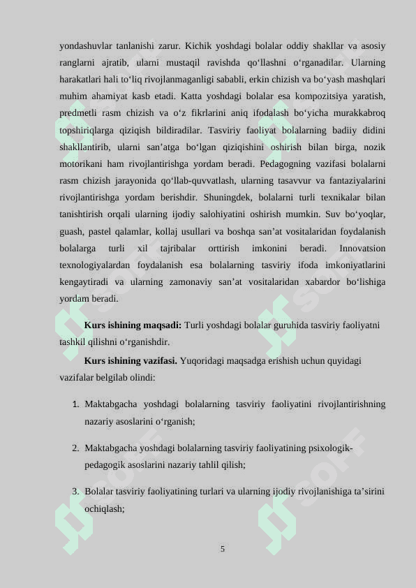 TURLI YOSHDAGI BOLALAR GURUHIDA TASVIRIY FAOLIYATNI TASHKIL QILISH 5