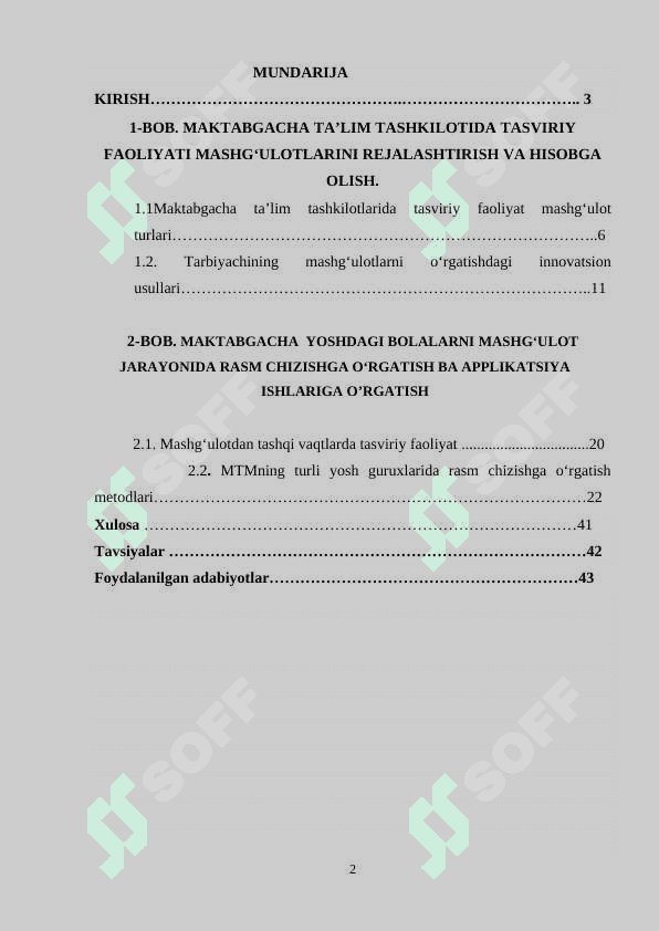 MAKTABGACHA TA’LIM TASHKILOTIDA TASVIRIY FAOLIYATI MASHG‘ULOTLARINI REJALASHTIRISH VA HISOBGA OLISH. 2