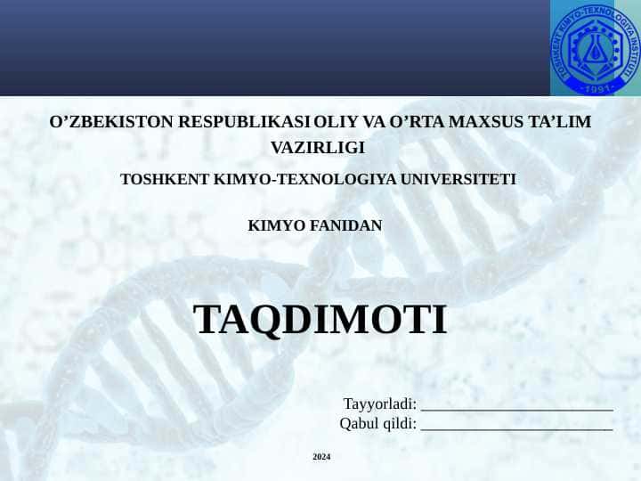 Kimyo fanidan slayd (taqdimotlar)