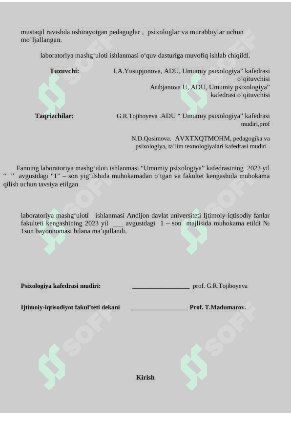 Eksperimental psixologiya fanidan laboratoriya ishlanmasi 1-kurslar uchun 2