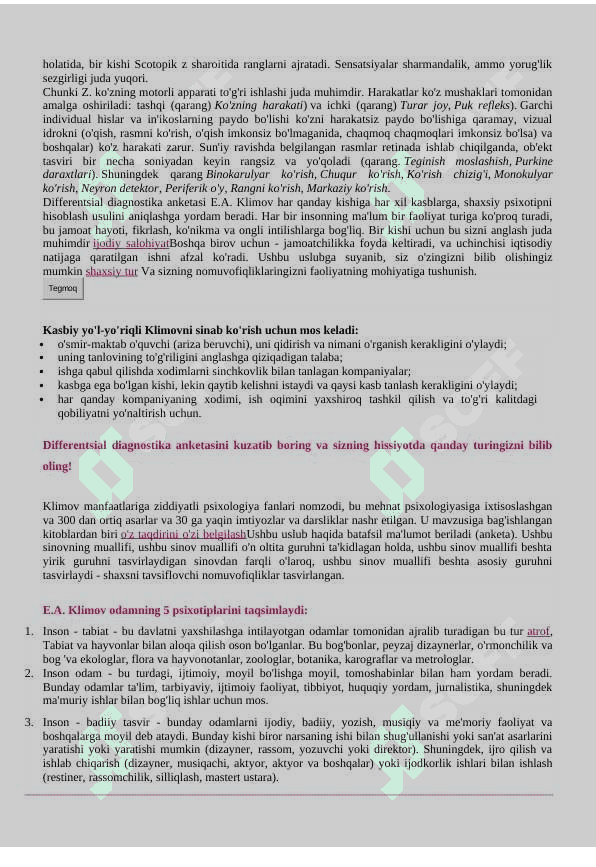 Eksperimental psixologiya fanidan laboratoriya ishlanmasi 1-kurslar uchun 8