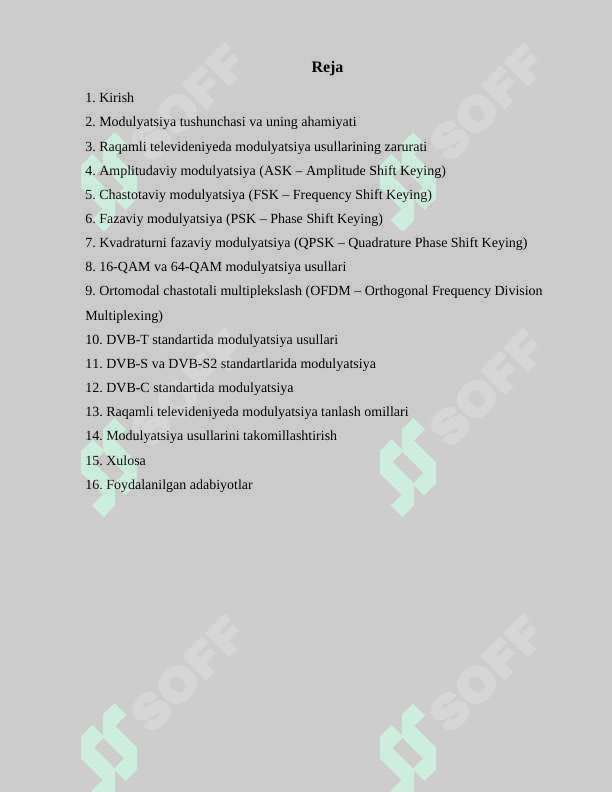 Raqamli televideniyeda signallarni uzatishda qo‘llaniladigan modulyatsiya usullari 2