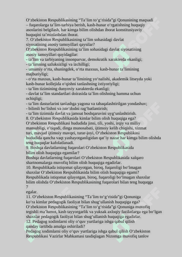 Pedagogik mahorat 100 ta savol-javob 2