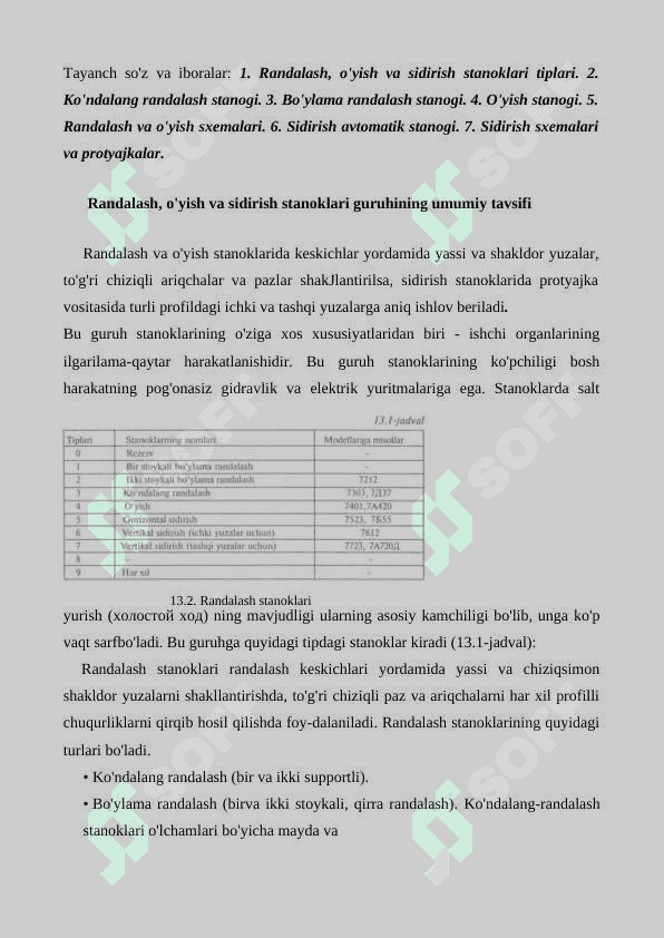Randalash, o'yish va sidirish stanoklari 2