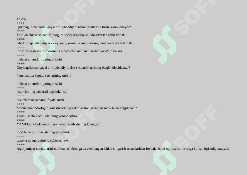 Iqtisodiy o'sish fanidan testlar 3