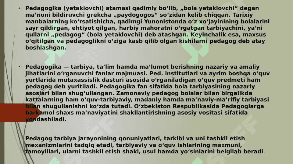 Pedagogika fanining peredmeti,maqsadi,vazifalari va uslublari 2