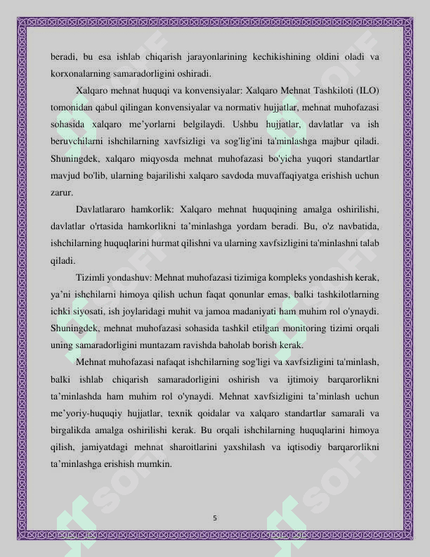 Mehnat muhofazasini tashkil etish bo’yicha me’yoriy hujjatlar tahlili 5