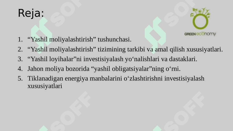 “YASHIL IQTISODIYOT”GA O‘TISH ' JARAYONINI MOLIYALASHTIRISH 2