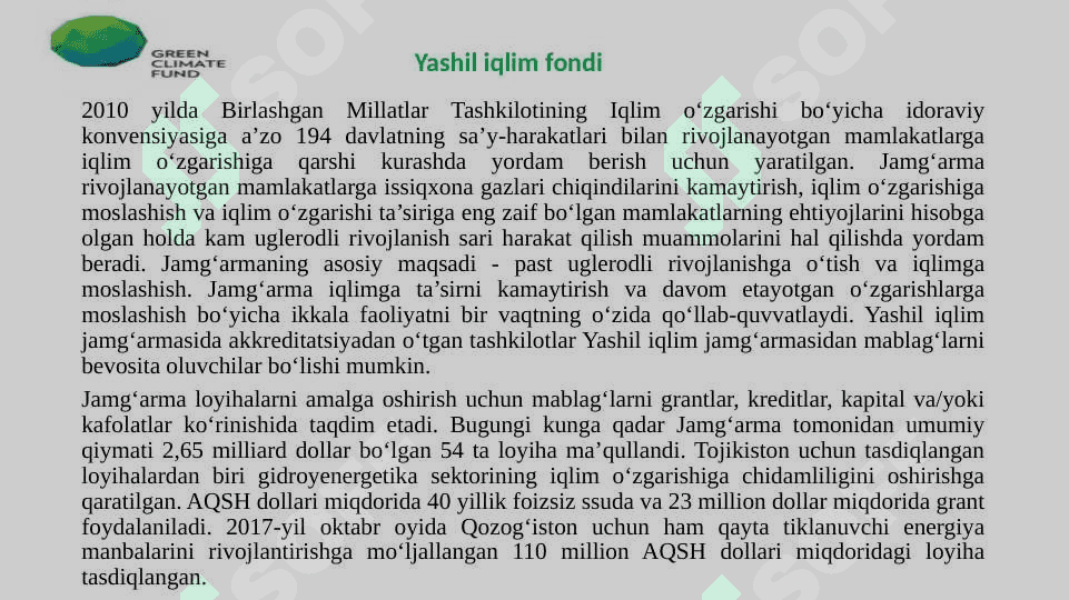 “YASHIL IQTISODIYOT”GA O‘TISH ' JARAYONINI MOLIYALASHTIRISH 6