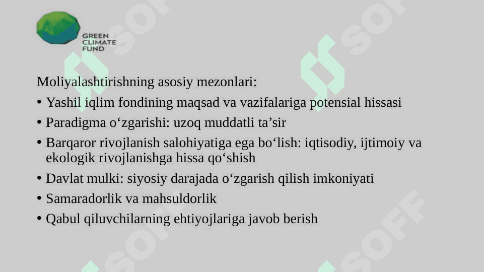 “YASHIL IQTISODIYOT”GA O‘TISH ' JARAYONINI MOLIYALASHTIRISH 7
