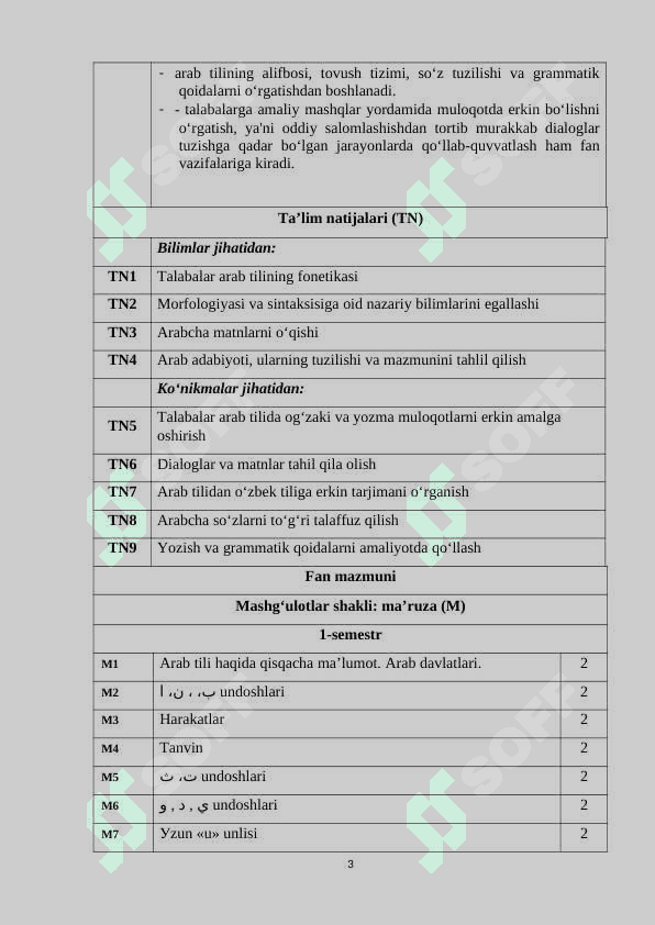 Sillabus Xorijiy sharq tili (arab tili) 3