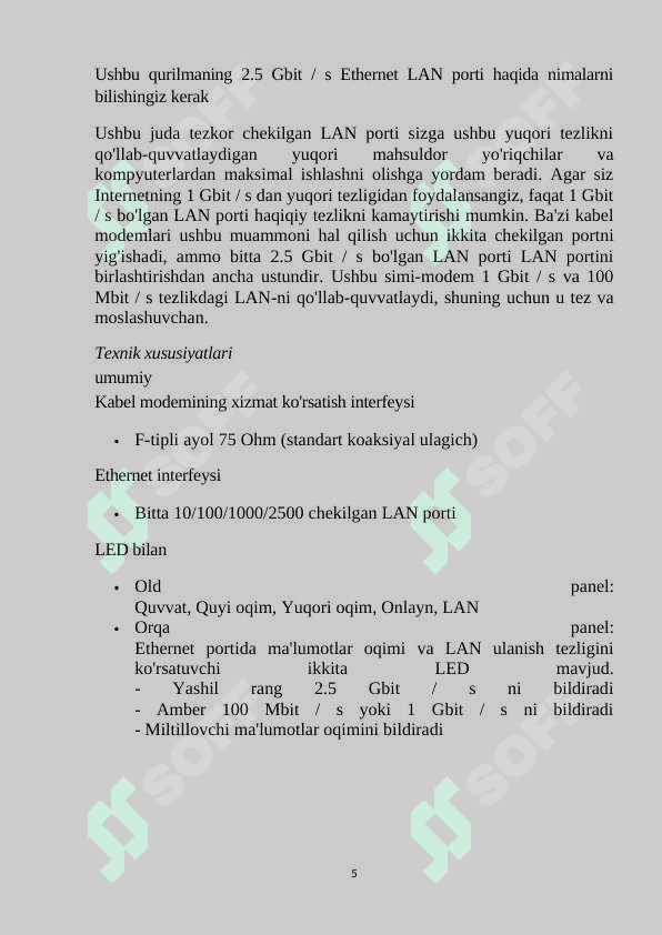 DOCSIS;  Internetga kabelli bog'lanish uchun  kanalli  darajadagi bayonnoma 5