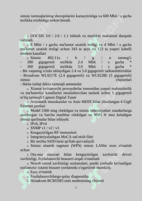 DOCSIS;  Internetga kabelli bog'lanish uchun  kanalli  darajadagi bayonnoma 7