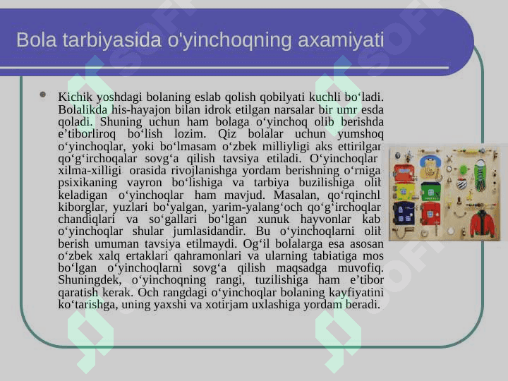 Bola tarbiyasida o'yinchoqning ahamiyati 3