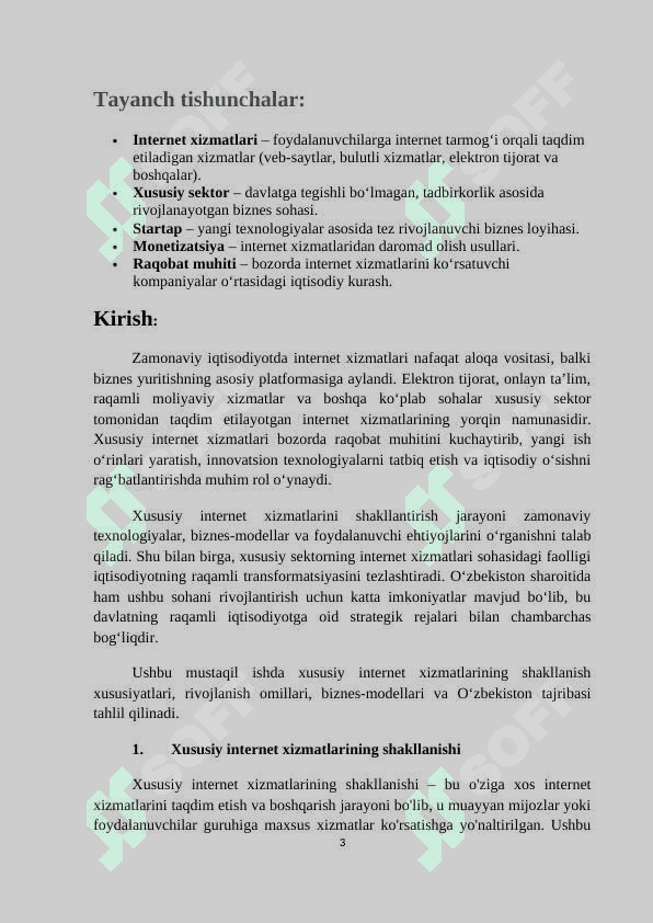 Mavzu: Mususiy internet xizmatlarini shakillantrishning o’ziga hos xususiyatlari 3