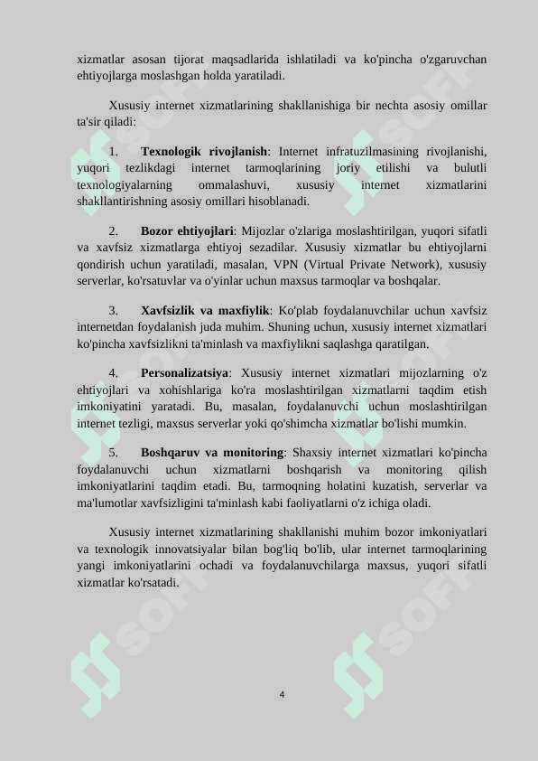 Mavzu: Mususiy internet xizmatlarini shakillantrishning o’ziga hos xususiyatlari 4