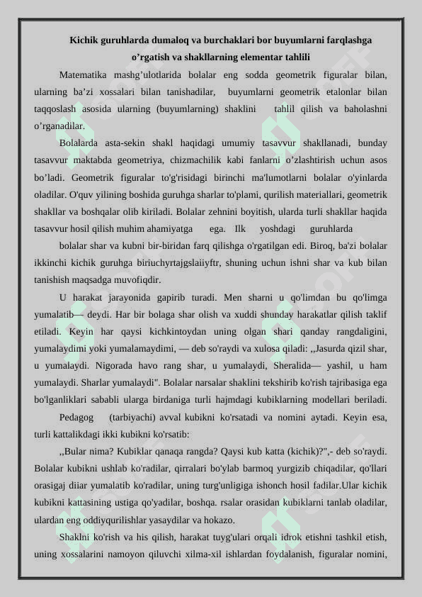 Geometrik figuralarni turli belgilari boʻyicha guruhlash 2