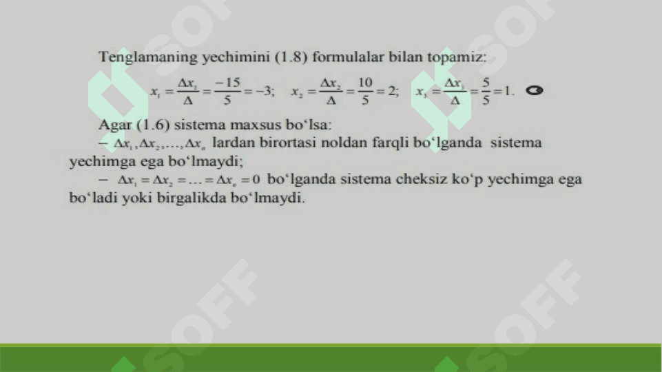 Chiziqli tenglamalar sistemasi Kramer va Gauss usullarida yechish 4