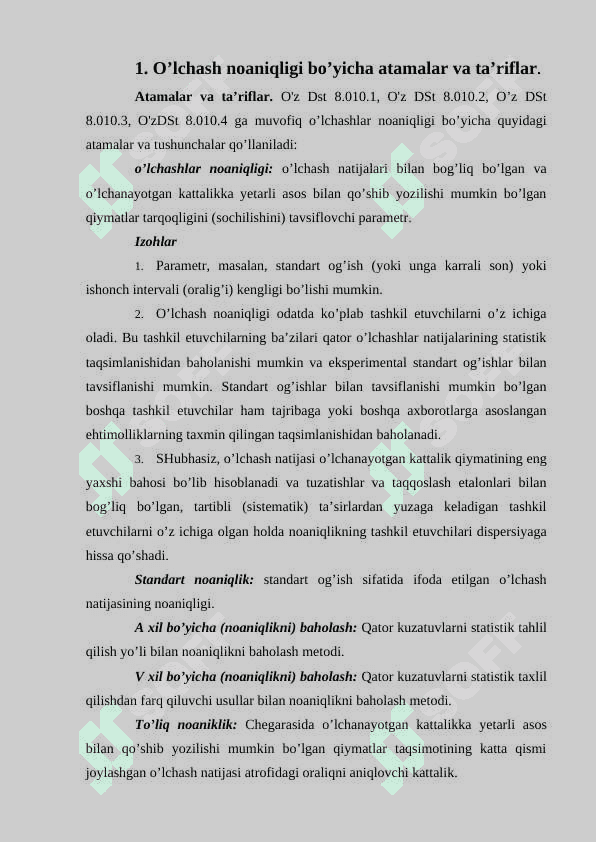 O’lchashlar noaniqligini baholash. 2