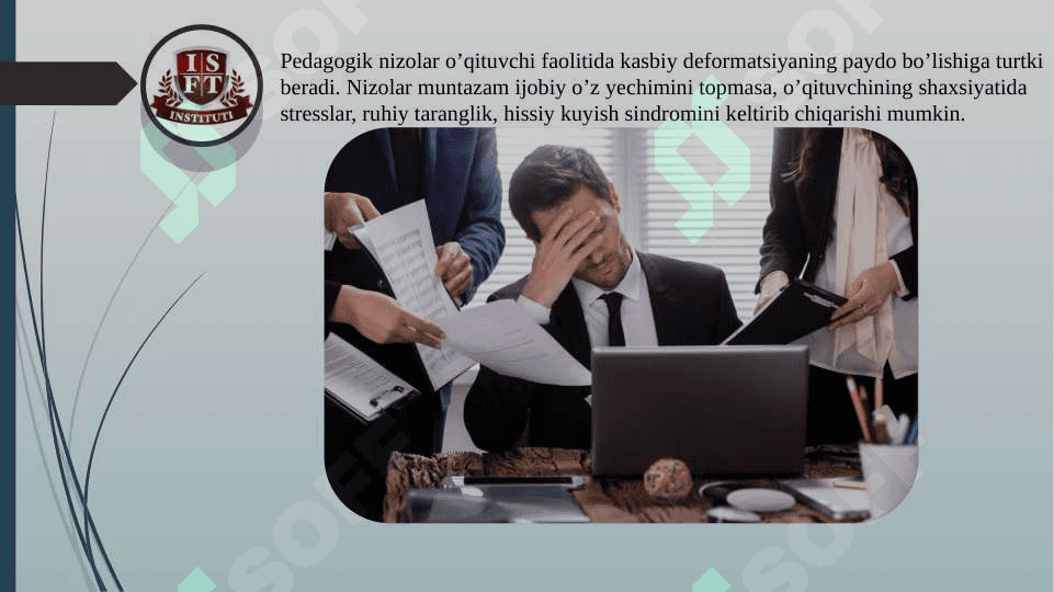 Slayd. Pedagogik nizolarni bartaraf etish texnologiyasi 4