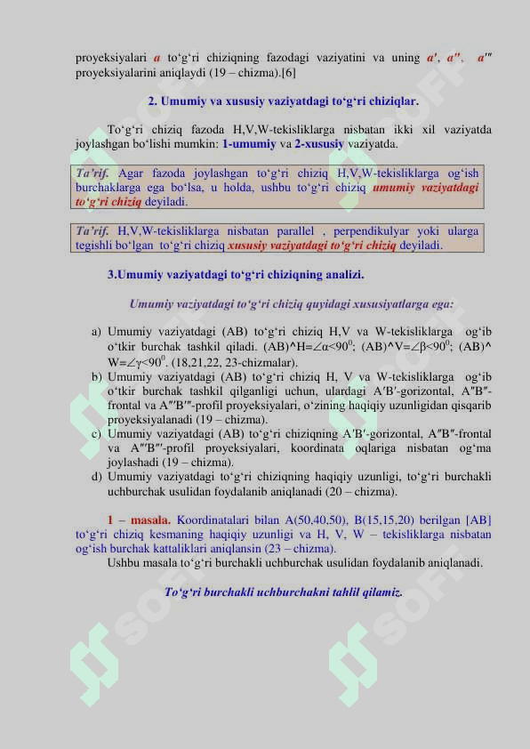 Umumiy vaziyatdagi to'g'ri chiziqning оrtоgоnal proyeksiyalari 2