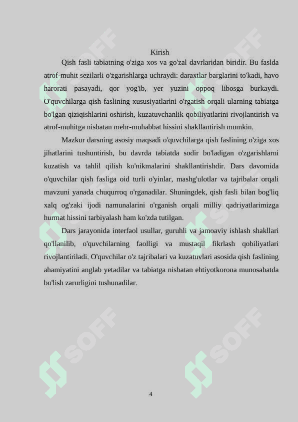 1-sinf o'qish O'lkamizda qish. dars ishlanma 4