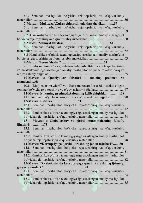Seminar mashg`ulotlari uchun uslubiy ko`rsatma 4