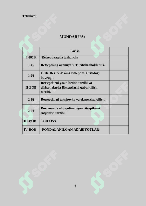 Kurs ishi Dorilarni retsept asosida berish 2