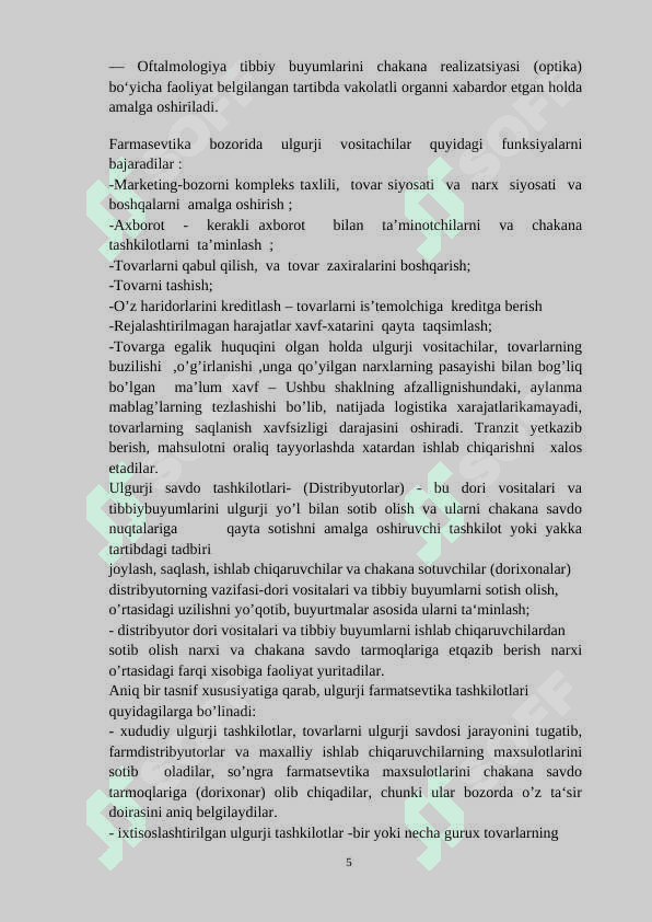 Kurs ishi Ulgurji dorixona faoliyati 5