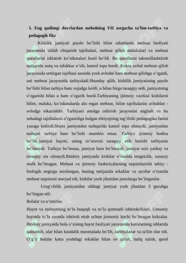 Eng qadimgi davrdan VII asrgacha ta’lim tarbiya masalalari 2