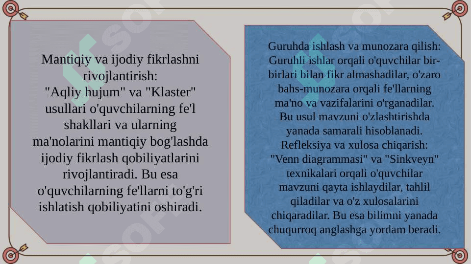 Fe'l so'z turkimini oʻrganishda interfaol metodlarning ahamiyati 8