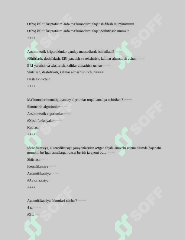KIBERXAVSIZLIK FANIDAN TESTLAR 300 TA 8